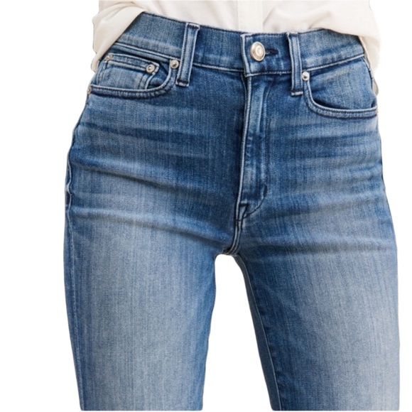 AYR The Bomb Pop Strait Leg High Rise Jeans Raw Hem Blue Size 25 Flattering Edgy - Picture 5 of 16